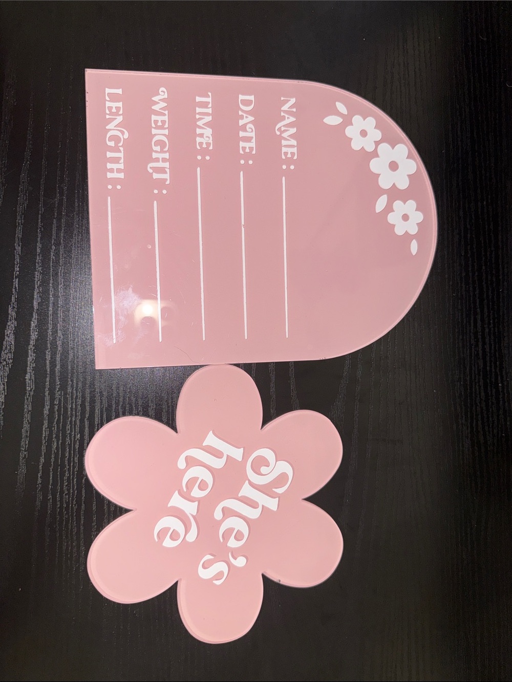 Pink Floral 'She's Here' Baby Announcement & Info Boards - Picture 2 of 2